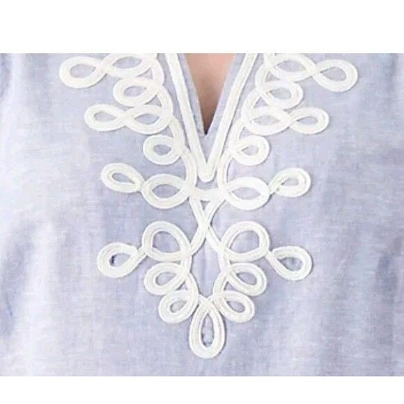 Susan Graver Pura Blouse Size LP Linen/Flax Blend Blue Tunic - Picture 3 of 10